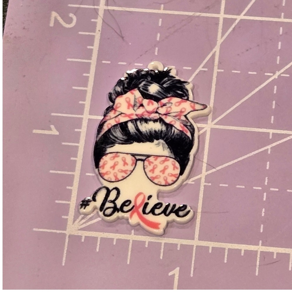 Breast Cancer Awareness Messy Bun Acrylic Charms Believe Pink Ribbon DIY 10pc